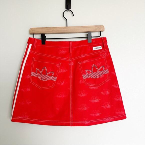 Adidas Women Originals x Fiorucci Jacquard Trefoil Red Mini Skirt - Picture 6 of 9